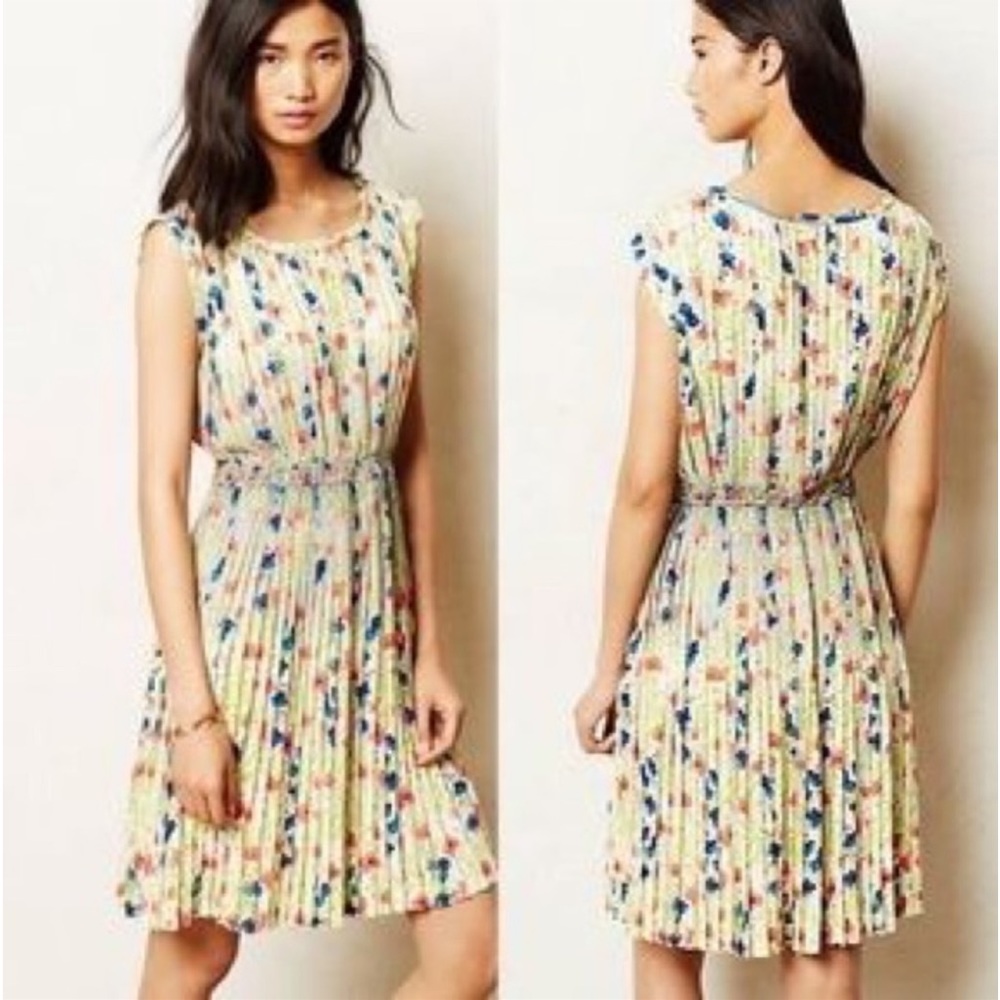 Anthropologie Yoana Baraschi Meadowlight Floral Pleated Dress Size S